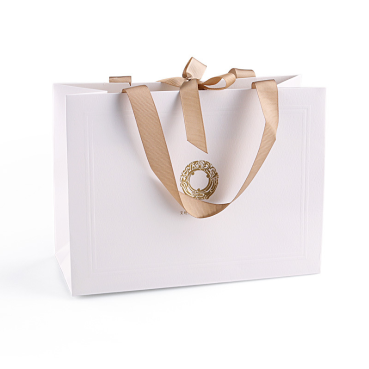 Mâner cu panglică de lux personalizată, carton alb, ambalare, pungă de hârtie